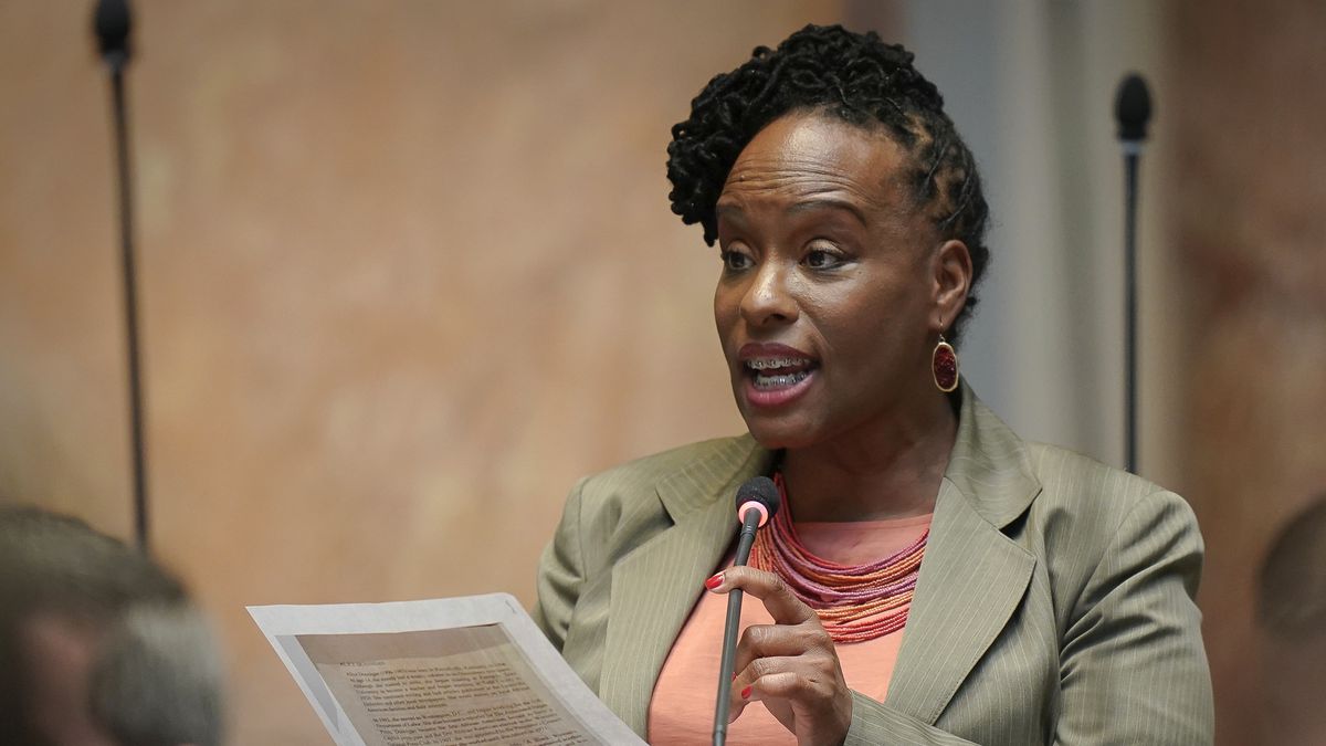FILE - In this March 2, 2020, file photo, state Rep. Attica Scott, D-Louisville, speaks on the...