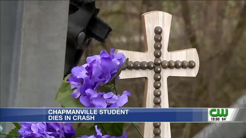 A cross and flowers have been placed at the site of the fatal crash along Route 10 in Harts.