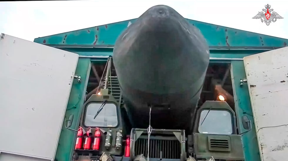 This photo made from video provided by the Russian Defense Ministry Press Service on...