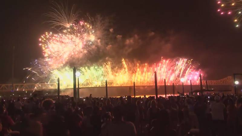 Officials said setup continues for Thunder Over Louisville in downtown Louisville.